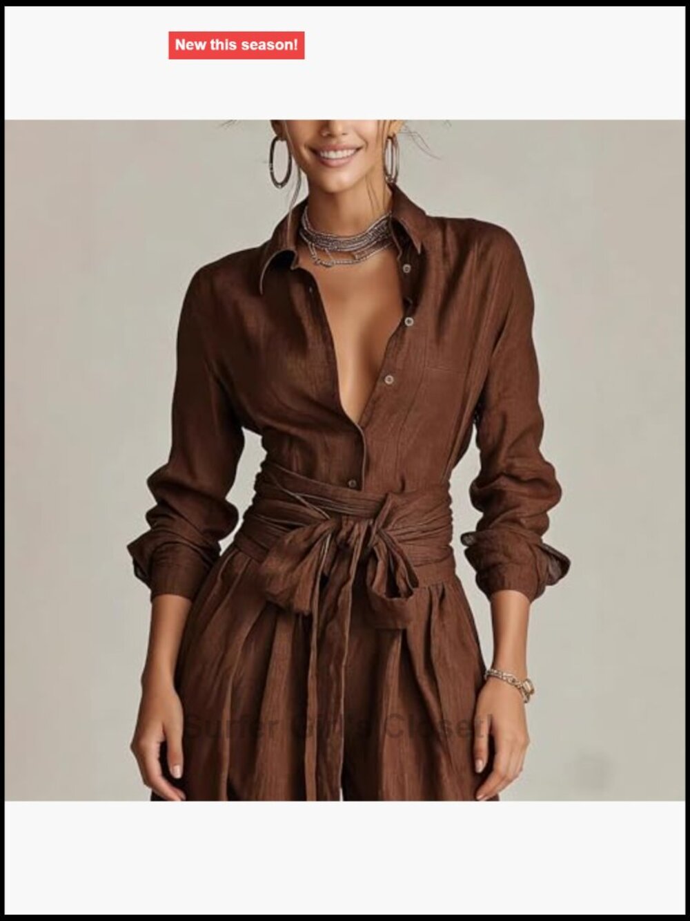 2 Piece Pants Set Button Down Shirt High Waist Wide Leg Pants with Belt - Picture 2 of 4